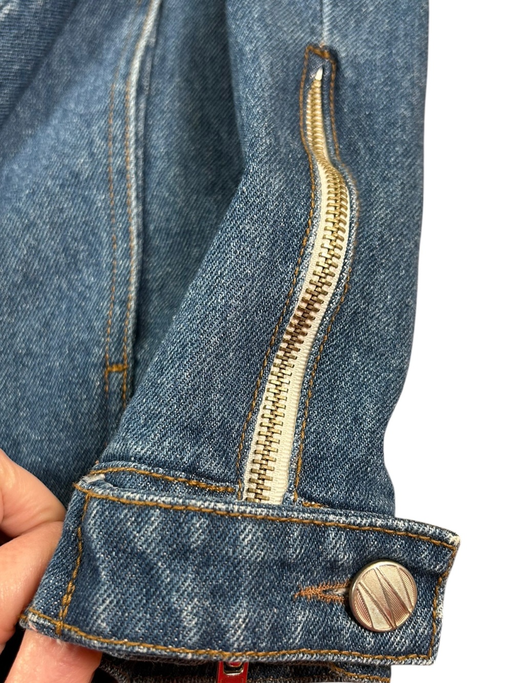 VTG Y2K Crazy Cool Denim Jean Jacket Korean Graphic Patchwork Retro Mall Goth L - Picture 4 of 16